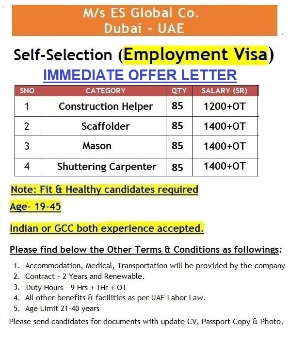 URGENT REQUIREMENT FOR DUBAI