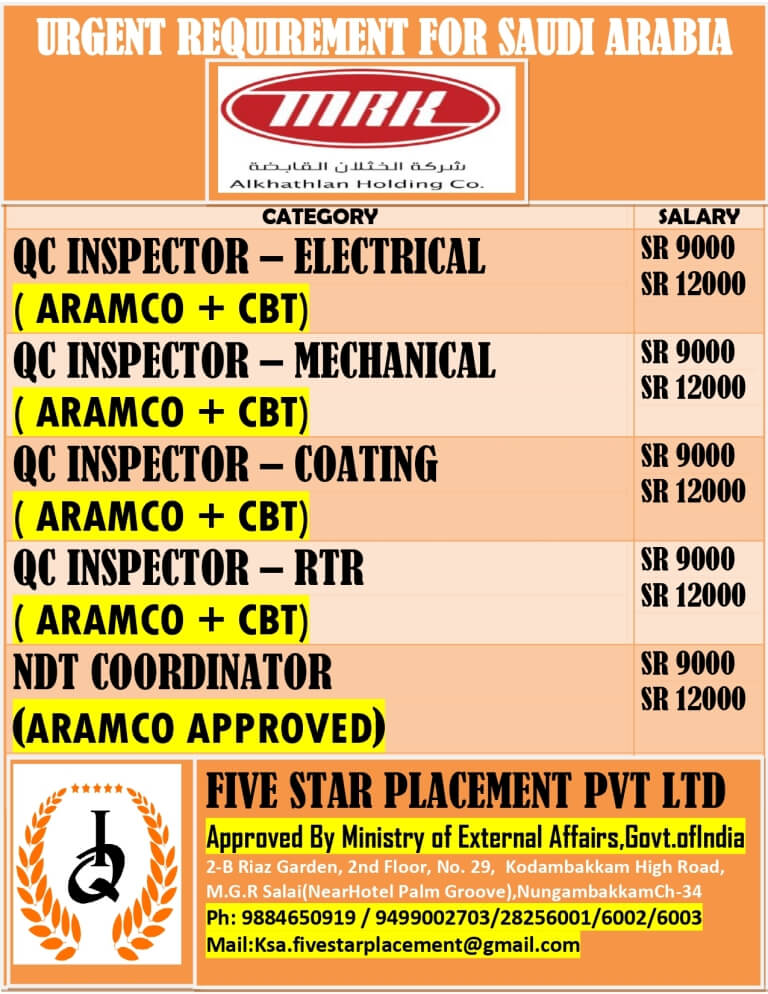 URGENT REQUIREMENT FOR SAUDI ARABIA
