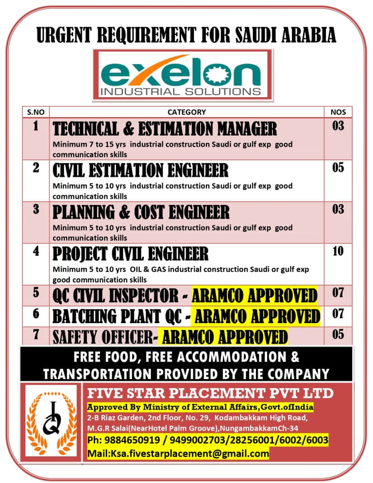 URGENT REQUIREMENT FOR SAUDI ARABIA