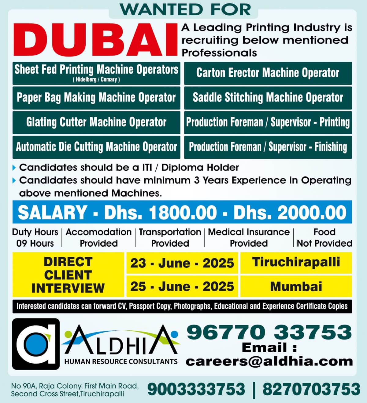 Machine Operator, Foreman and Supervisor