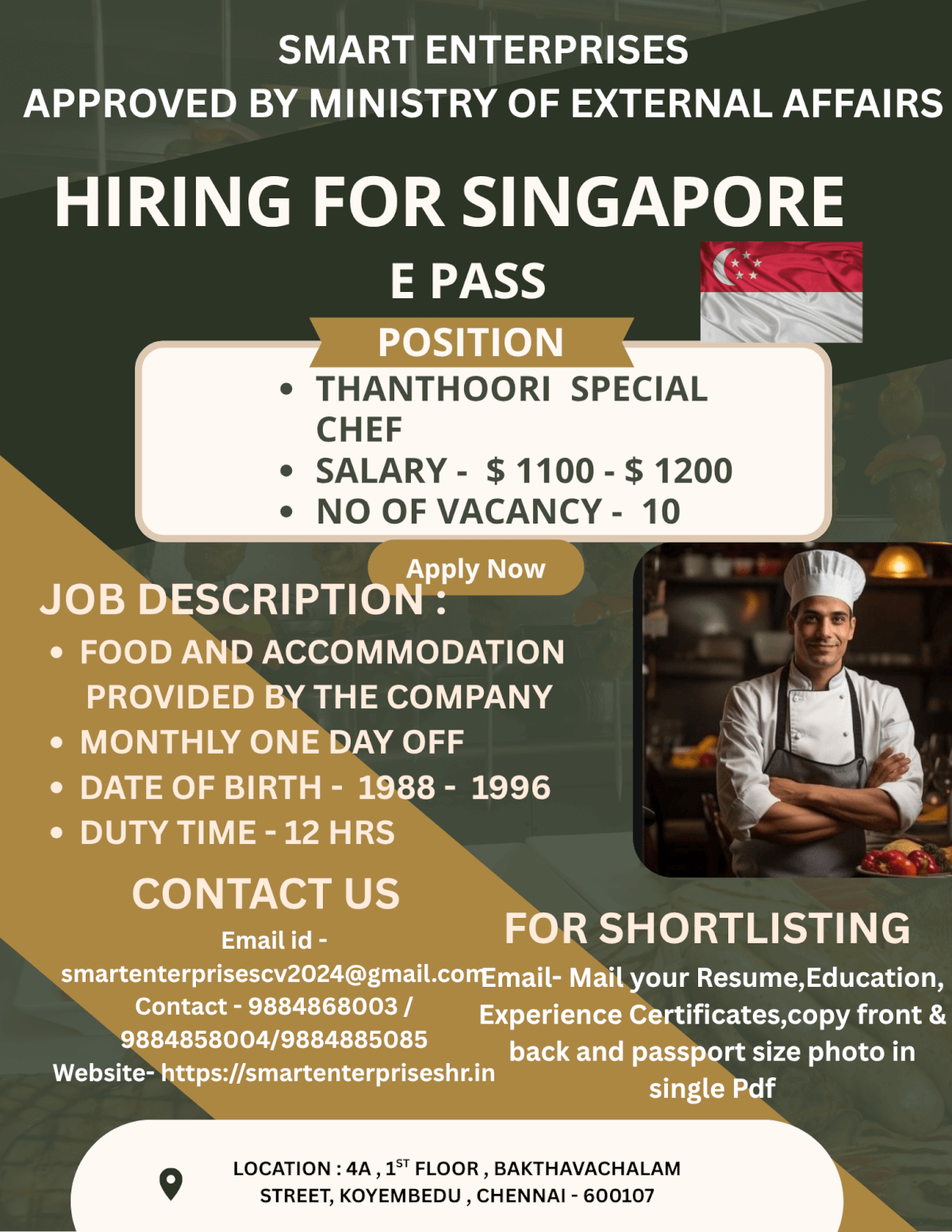 URGENT REQUIREMENT FOR SINGAPORE