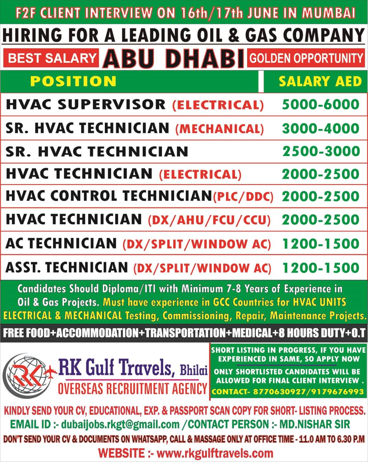 URGENTLY REQUIRED FOR A LEADING OIL & GAS COMPANY – ABU DHABI (UAE)