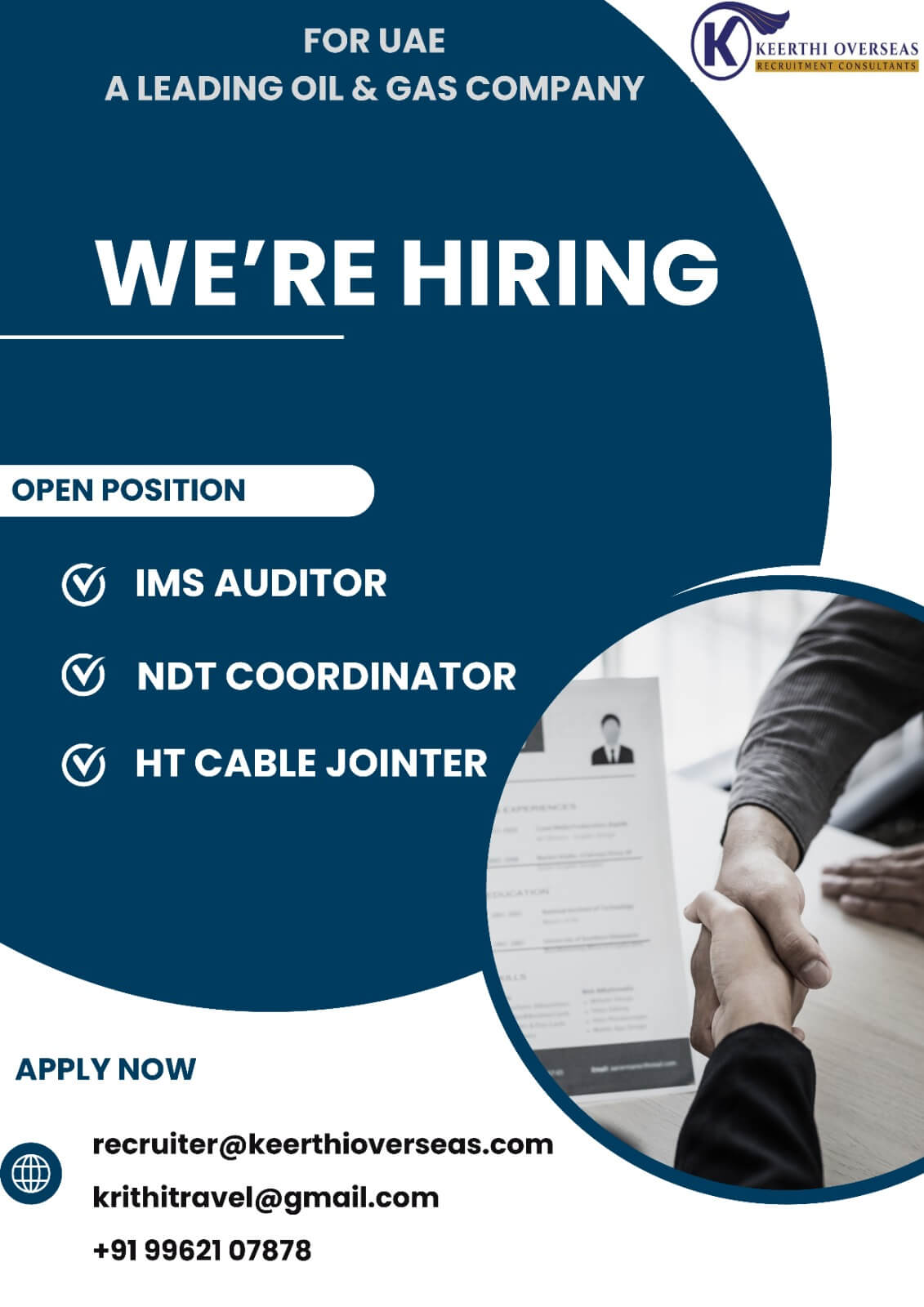 IMS AUDITOR , NDT COORDINATOR ,HT CABLE JOINTER