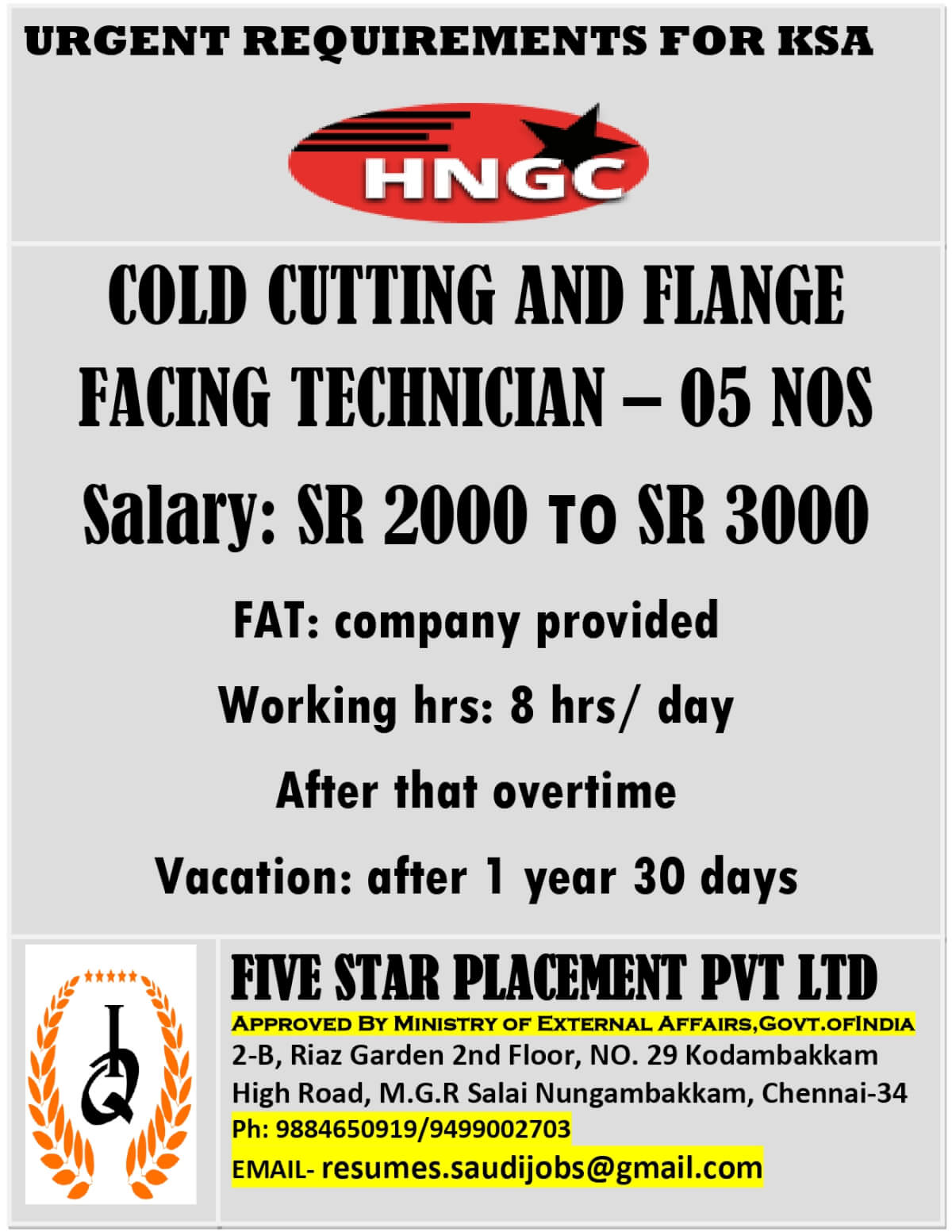 URGENT REQUIREMENT FOR SAUDI ARABIA