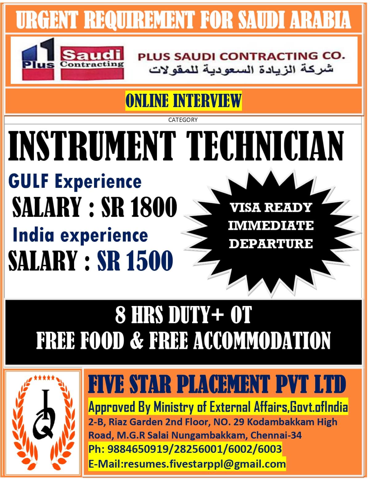 URGENT REQUIREMENT FOR SAUDI ARABIA