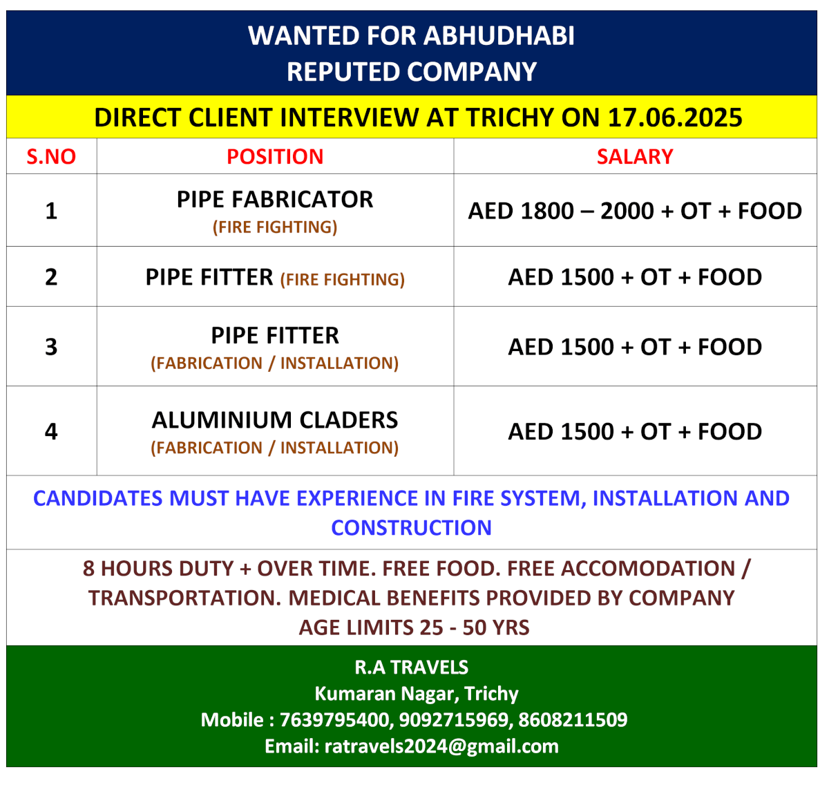 WANTED FOR ABHUDHABI REPUTED COMPANY WANTED FOR ABHUDHABI REPUTED COMPANY