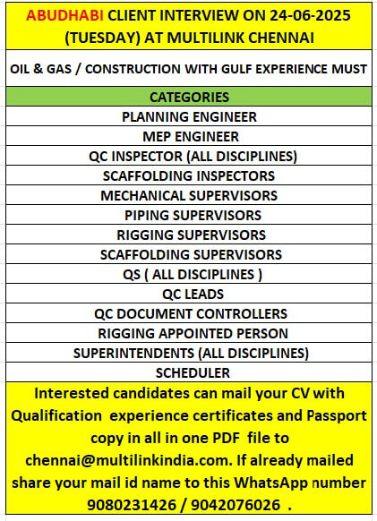 Planning, MEP, QC, Scaffolding, Mechanical, Piping,Rigging, Quantity Surveyors, Scheduler