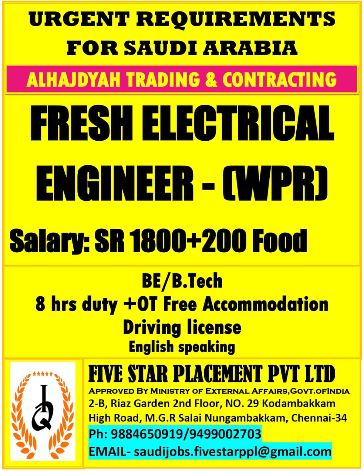 URGENT REQUIREMENT FOR SAUDI ARABIA