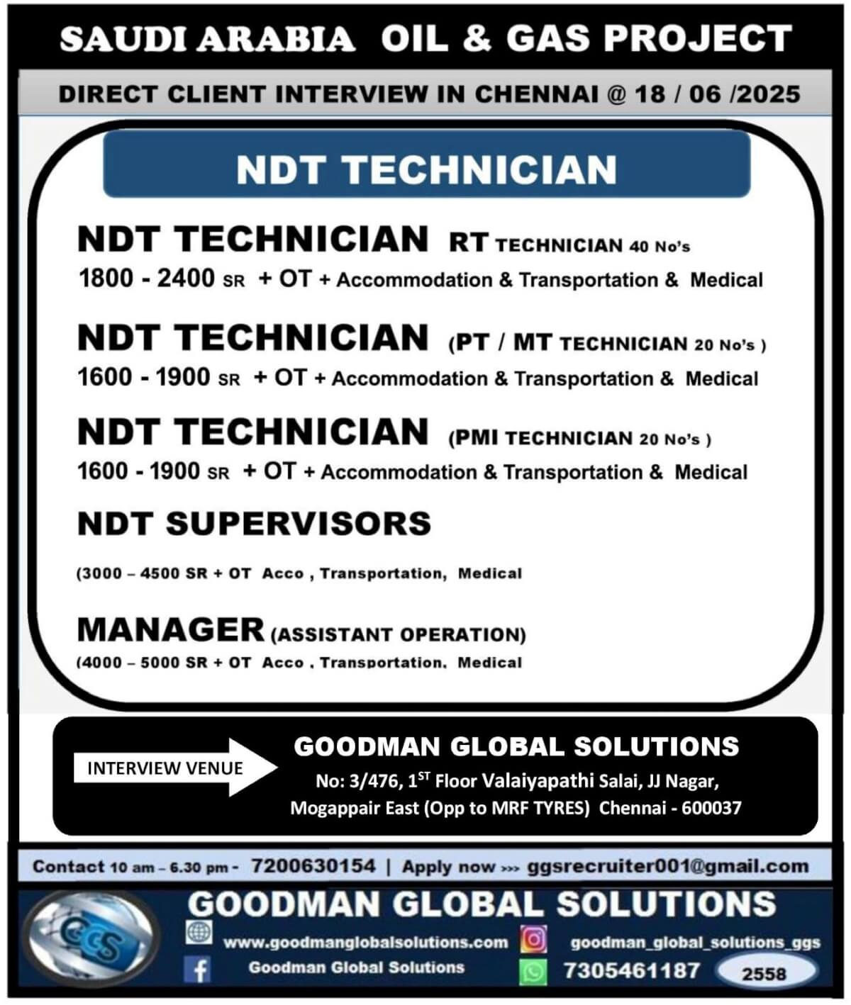 SAUDI  ARABIA OIL AND GAS PROJECT(LONG TERM)  DIRECT CLIENT INTERVIEW @18/06/2025  NDT TECHNICIAN