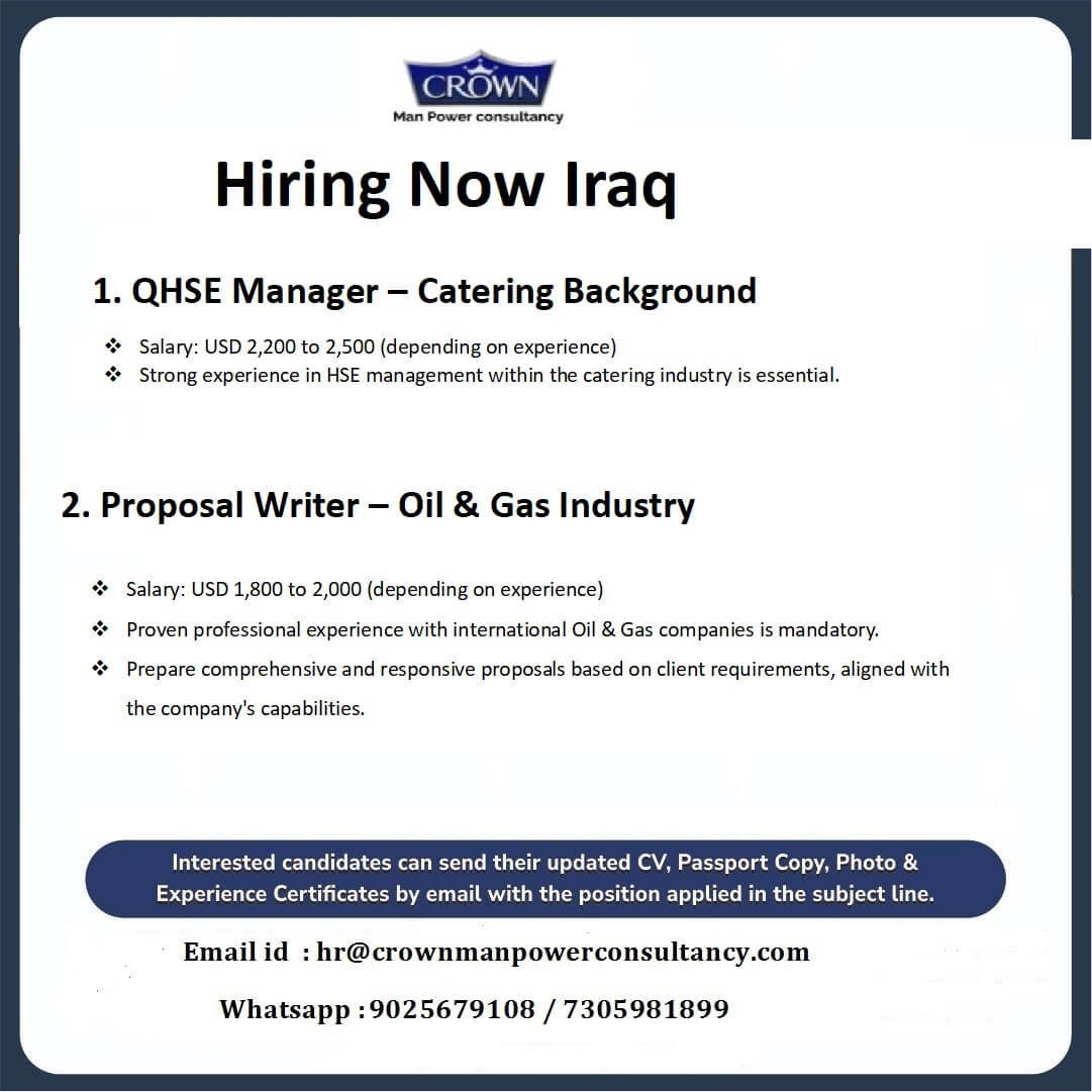 Hiring Now QHSE Manager – Catering Background & Proposal Writer – Oil & Gas Industry