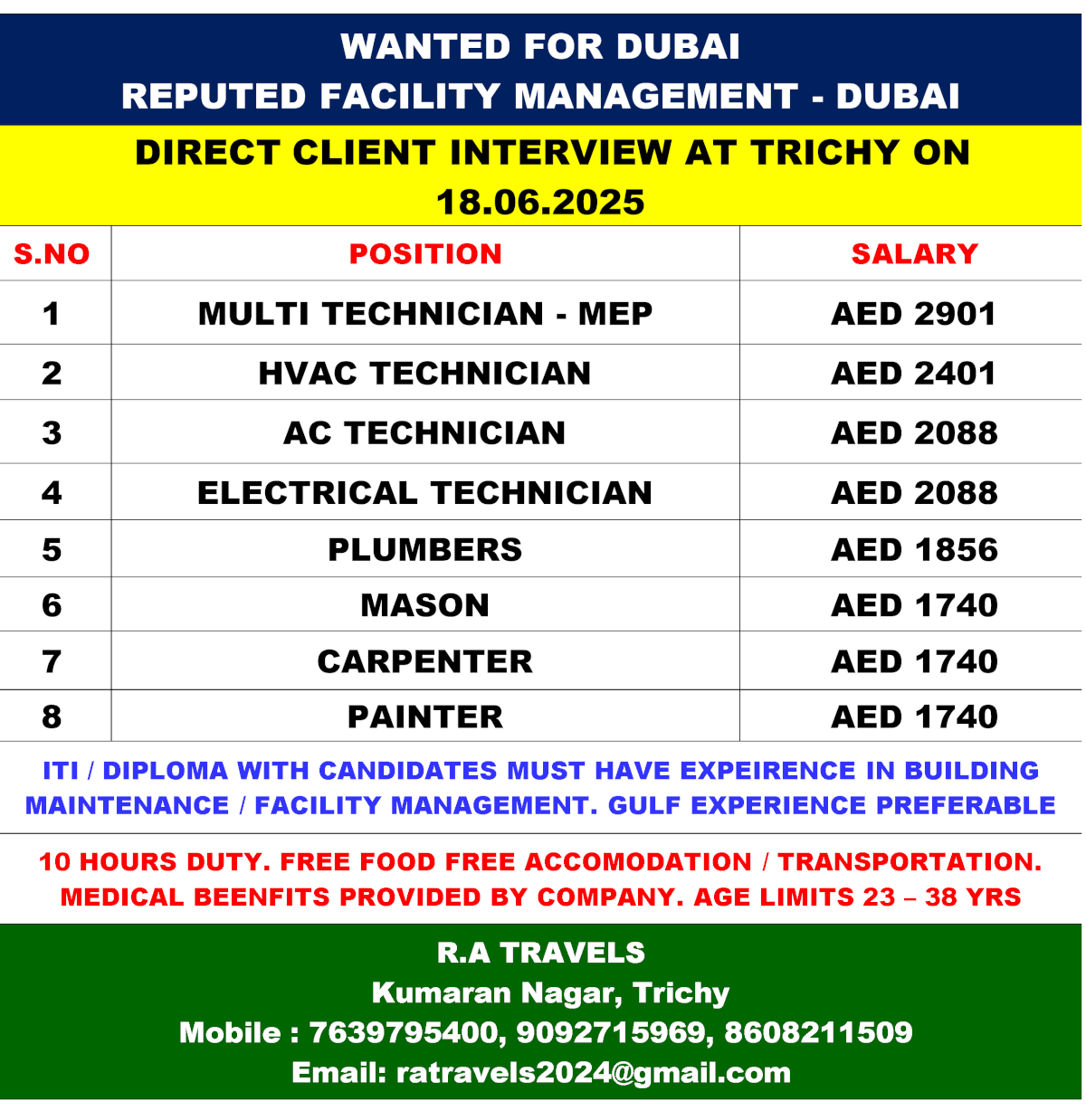 WANTED FOR DUBAI REPUTED FACILITY MANAGEMENT - DUBAI
