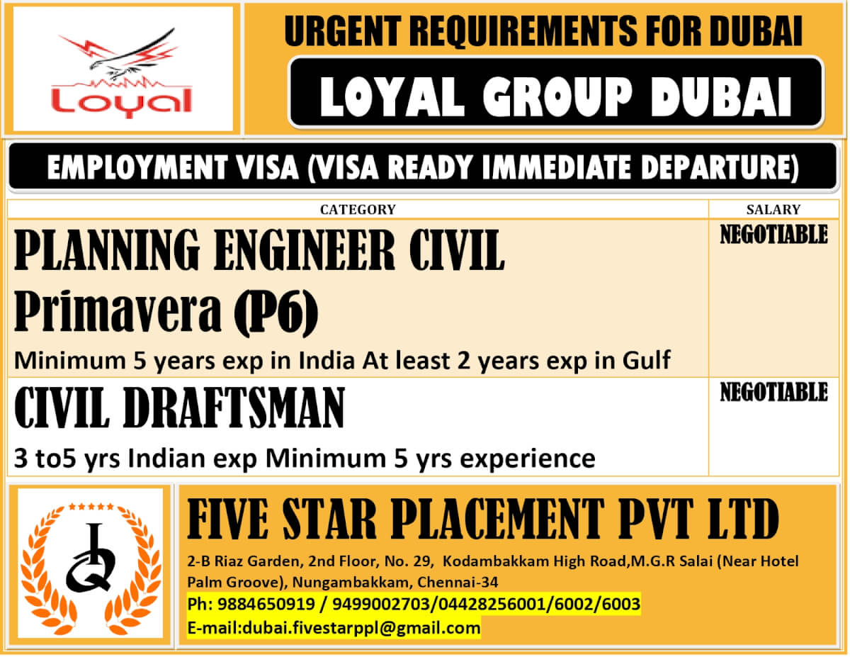 URGENT REQUIREMENT FOR DUBAI