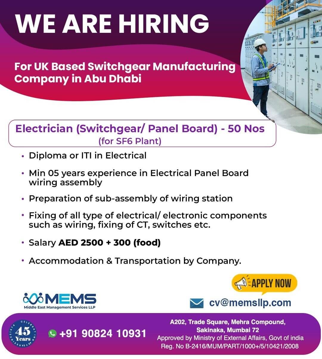 We are Hiring for UK Based Switchgear Manufacturing Company in Abu Dhabi We are Hiring for UK Based Switchgear Manufacturing Company in Abu Dhabi