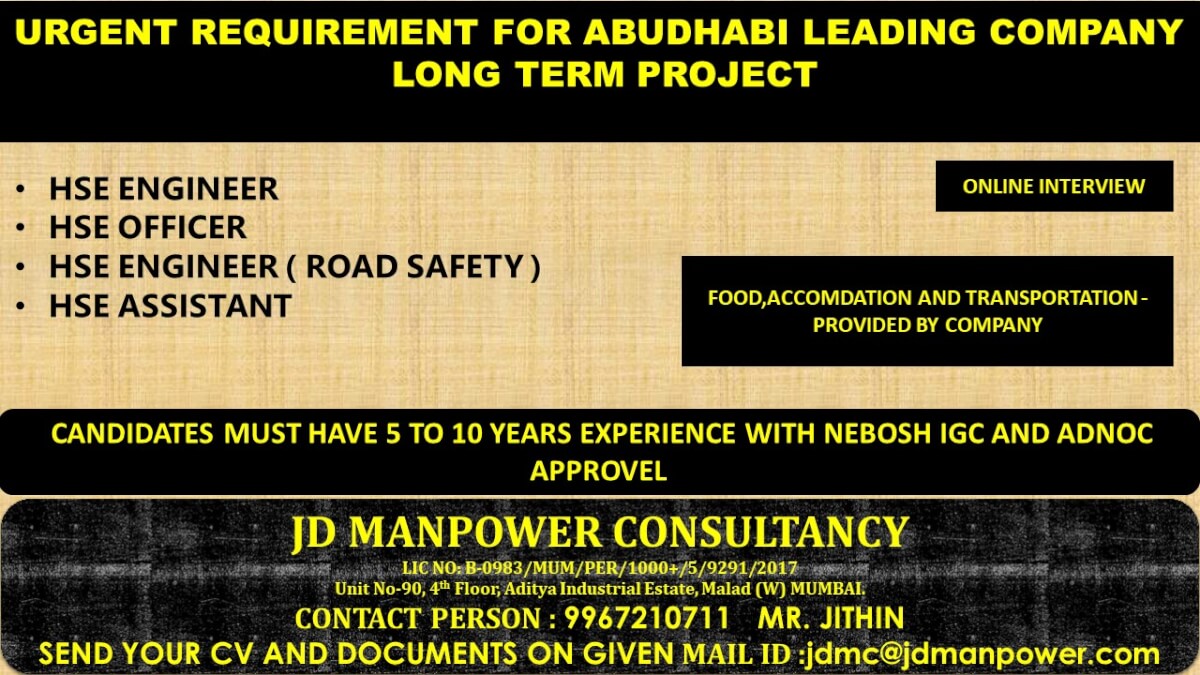 URGENT REQUIREMENT FOR UAE LONG TERM PROJECT URGENT REQUIREMENT FOR UAE LONG TERM PROJECT
