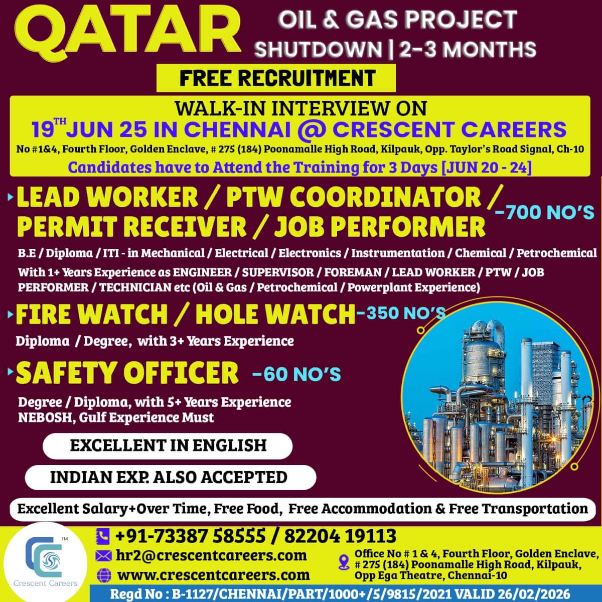 WALK-IN INTERVIEW ON 19th JUN 2025 IN CHENNAI @CRESCENT CAREERS