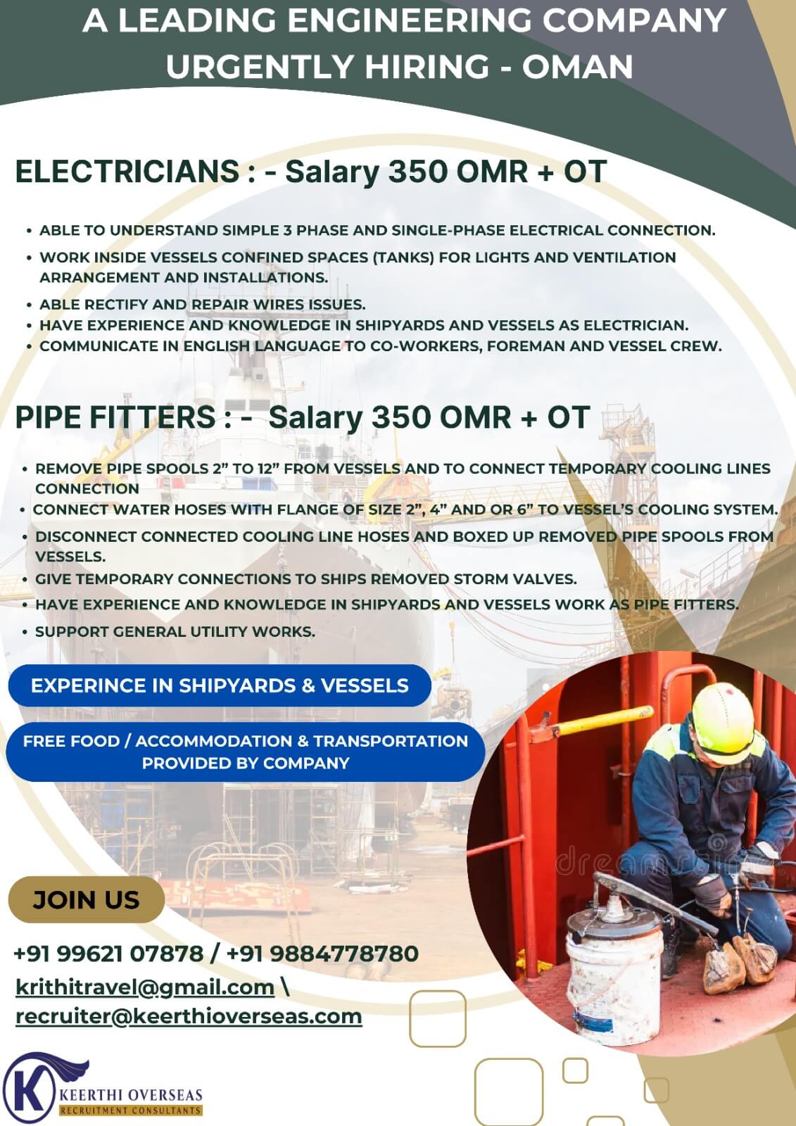 ELECTRICIANS / PIPING FITTERS