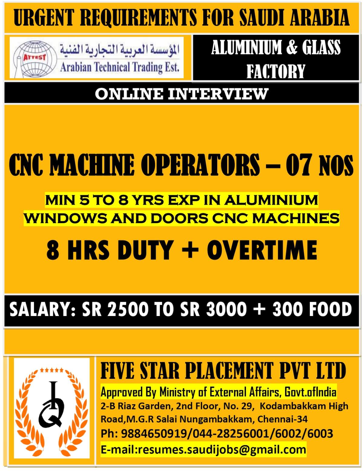 URGENT REQUIREMENT FOR SAUDI ARABIA