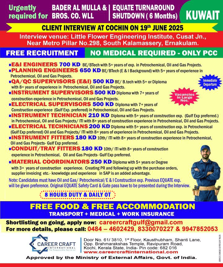 Client Interview at Kochi tomorrow, the 19th June, 2025 -