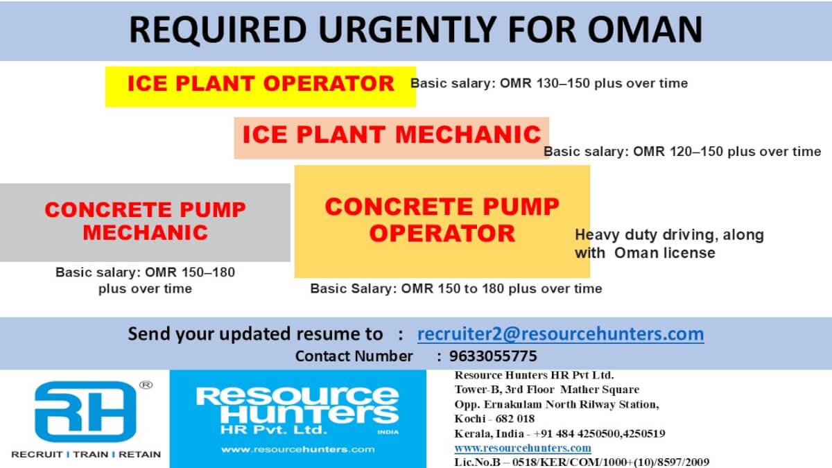 Ice Plant Operator/Ice Plant Mechanic/Concrete Pump Mechanic/Concrete Pump Operator