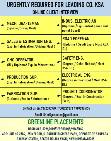 URGENTLY REQUIRED FOR FOOD OUTLET CO. SAUDI ARABIA