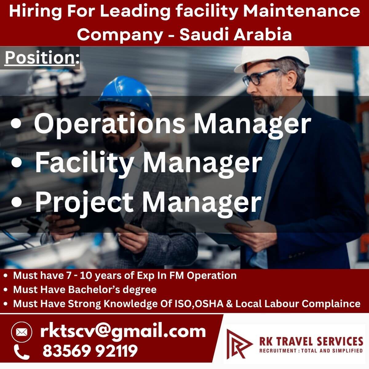 ? Hiring For Leading facility Maintenance Company - Saudi Arabia