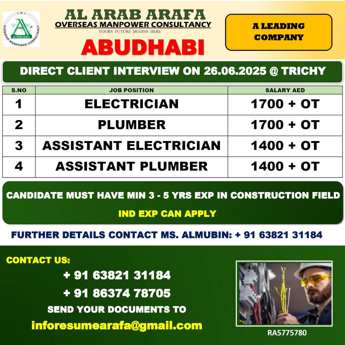DIRECT CLIENT INTERVIEW ON 26.06.2025  @ TRICHY