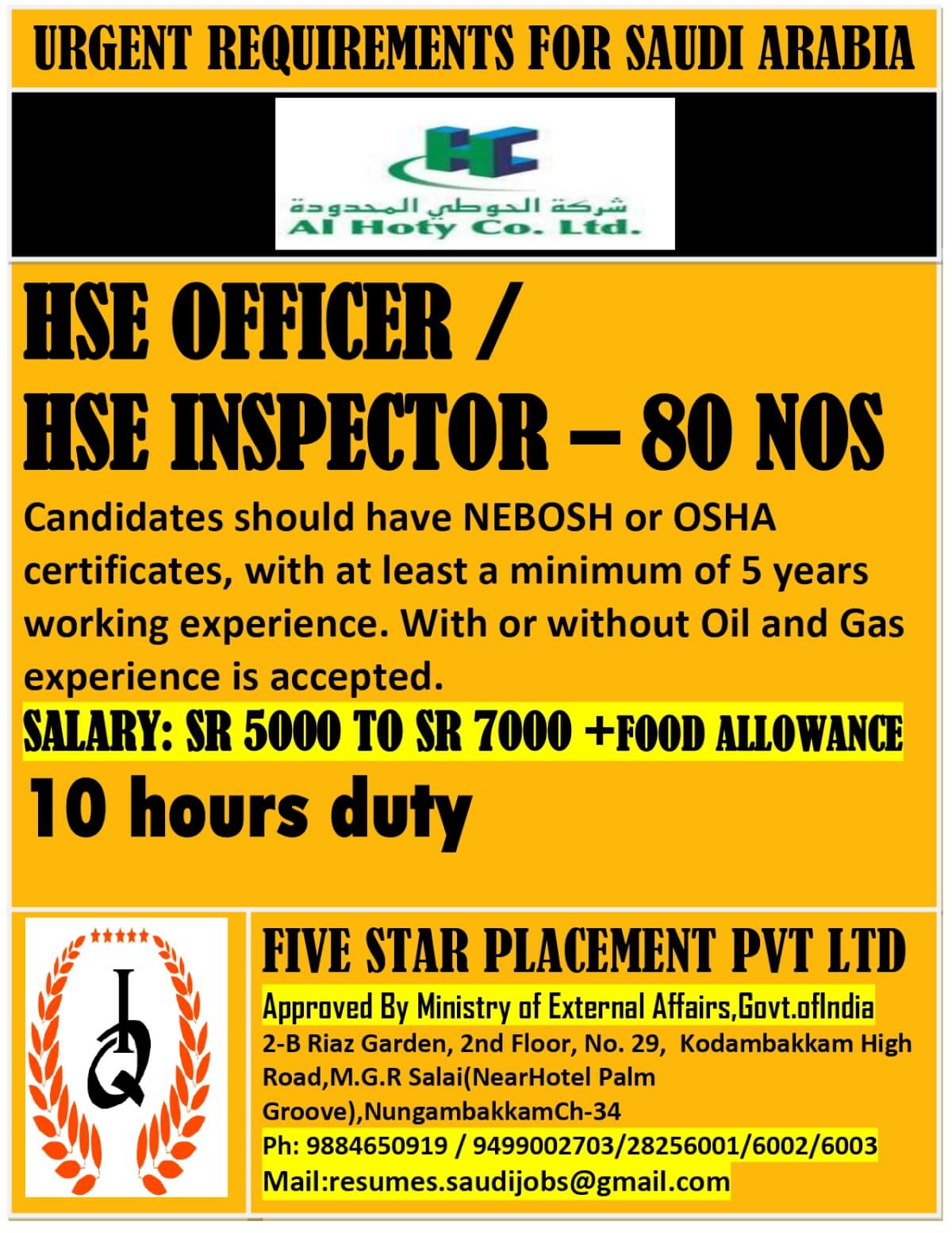 URGENT REQUIREMENT FOR SAUDI ARABIA