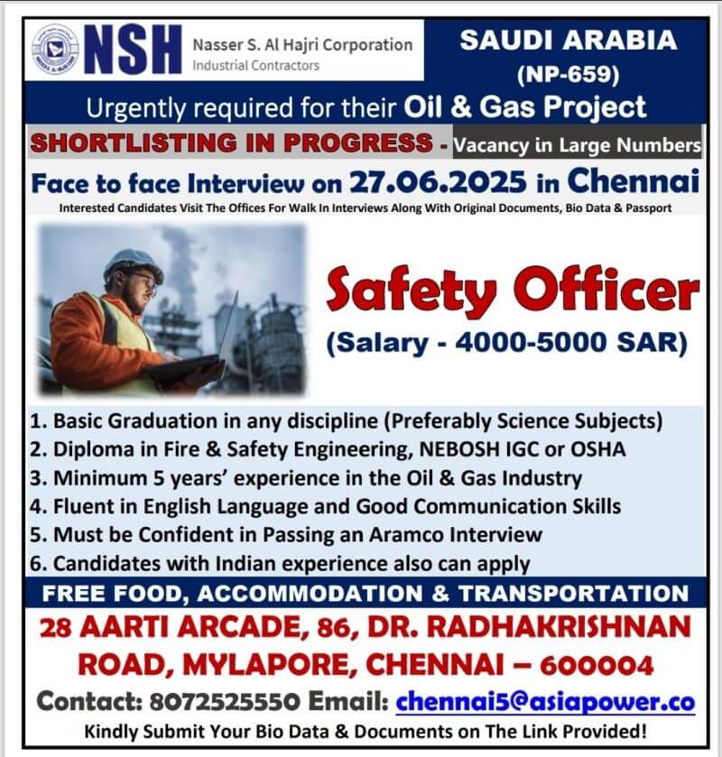SAUDI ARABIA (ARAMCO PROJECT) - SAFETY OFFICER