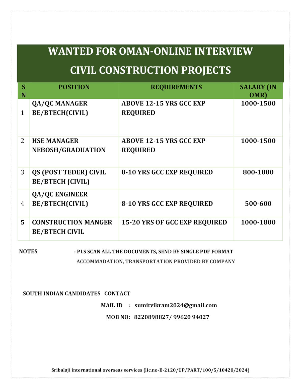 WANTED FOR OMAN