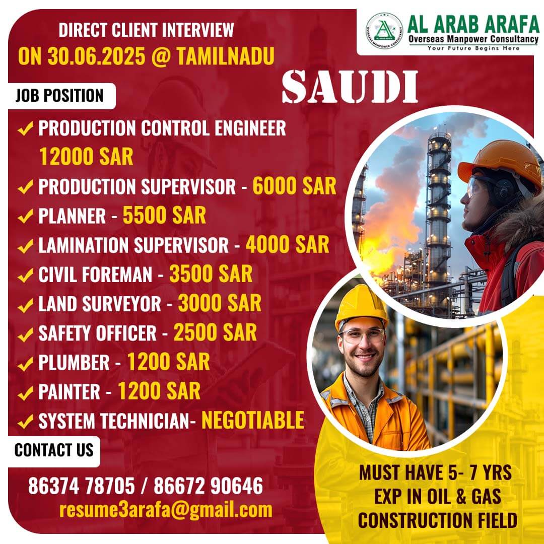 WALKIN DIRECT INTERVIEW ON 30.06.2025 @ CHENNAI