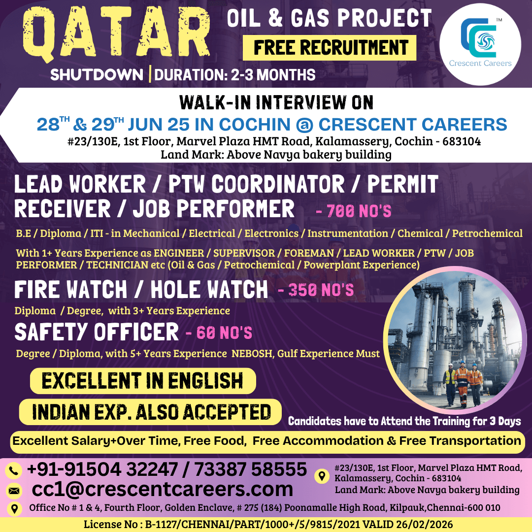 WALK-IN INTERVIEW ON 28th & 29th JUN 2025 IN COCHIN