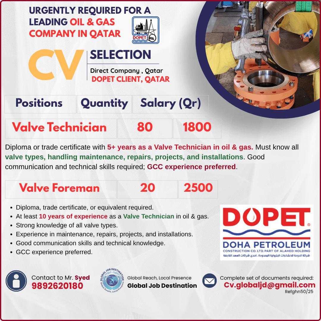 Valve Technician, Valve Foreman