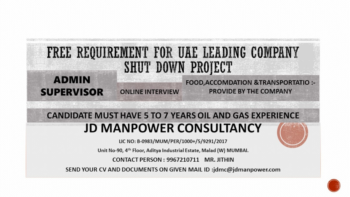 URGENT REQUIREMENT FOR UAE SHUT DOWN PROJECT URGENT REQUIREMENT FOR UAE SHUT DOWN PROJECT
