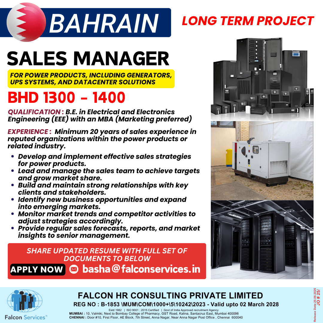 Hiring: Sales Manager – Power Products | Bahrain