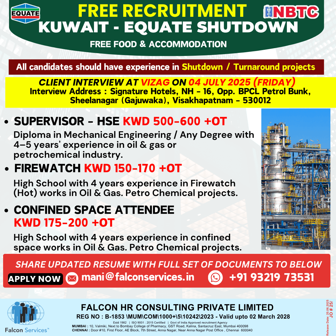 FREE RECRUITMENT for KUWAIT - EQUATE SHUTDOWN!