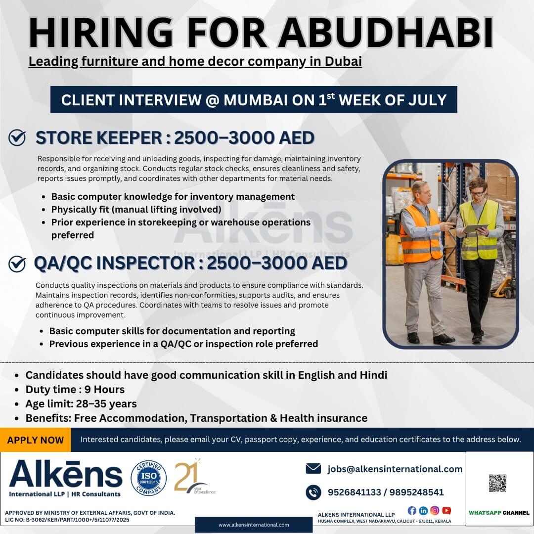 HIRING FOR ABUDHABI