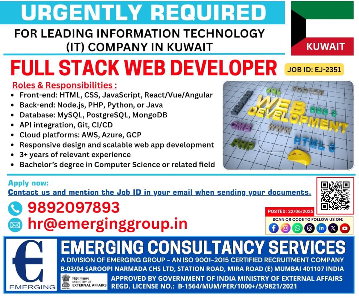 URGENTLY REQUIRED FOR A LEADING INFORMATION TECHNOLOGY (IT) COMPANY – KUWAIT URGENTLY REQUIRED FOR A LEADING INFORMATION TECHNOLOGY (IT) COMPANY – KUWAIT