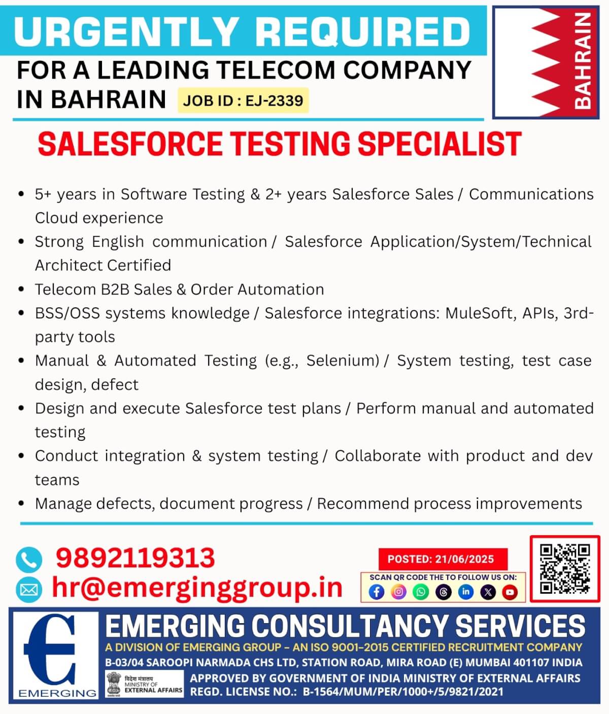 Salesforce Testing Specialist – Bahrain Salesforce Testing Specialist – Bahrain