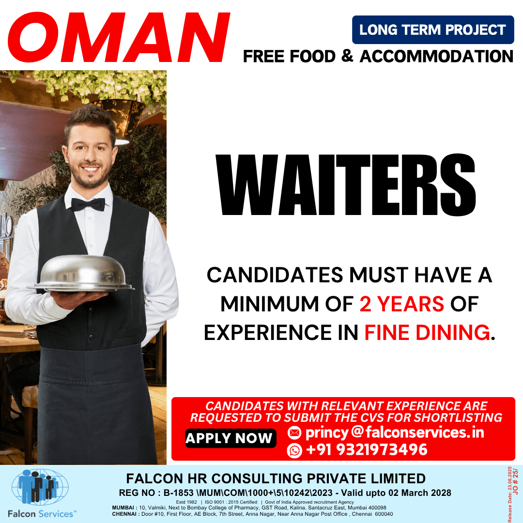 Hiring Waiters for Oman – Long Term Project