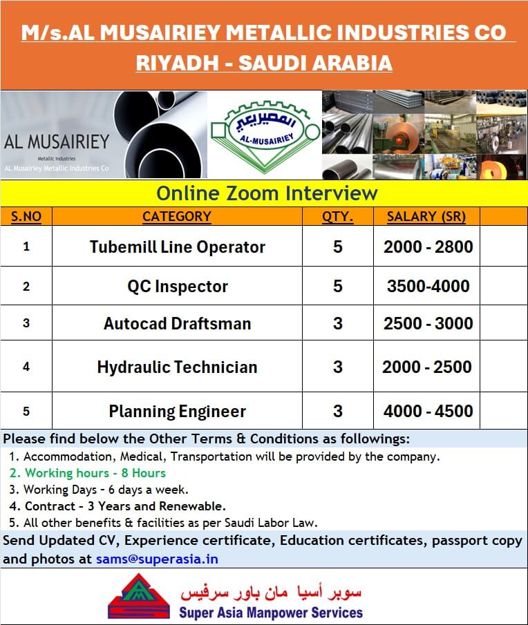 URGENT REQUIREMENT FOR SAUDI ARABIA