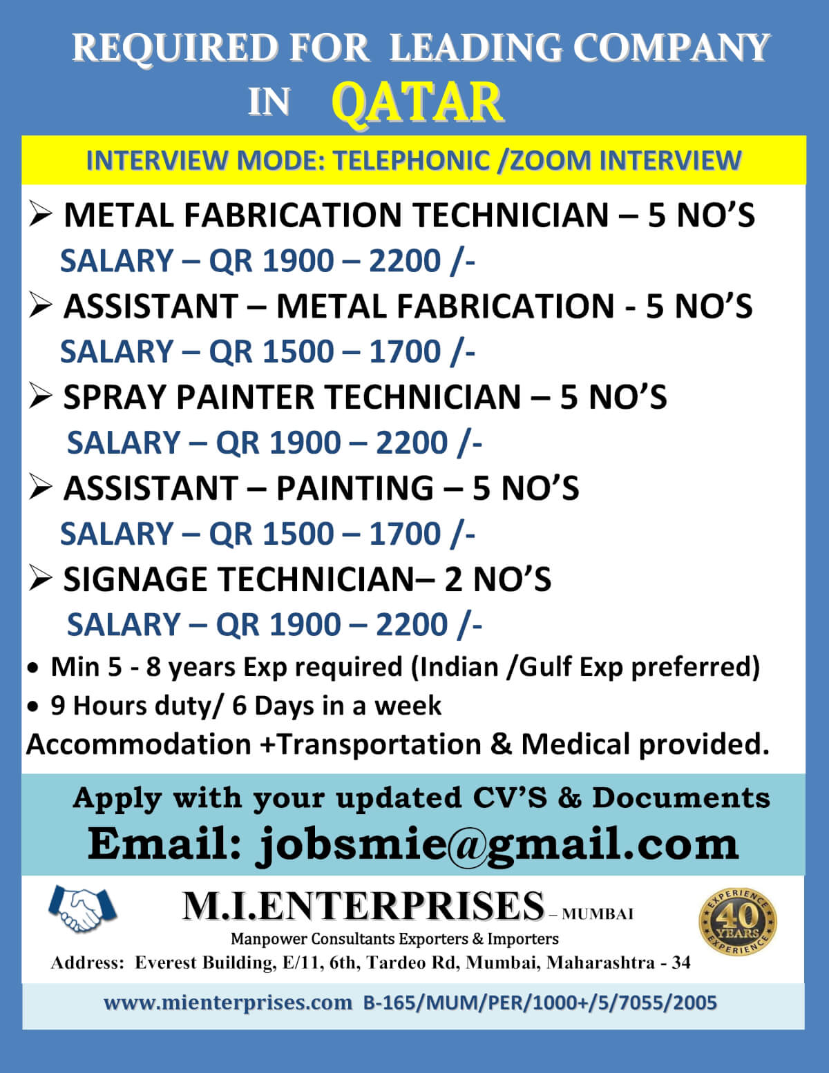 REQUIRED FOR LEADING COMPANY IN QATAR REQUIRED FOR LEADING COMPANY IN QATAR
