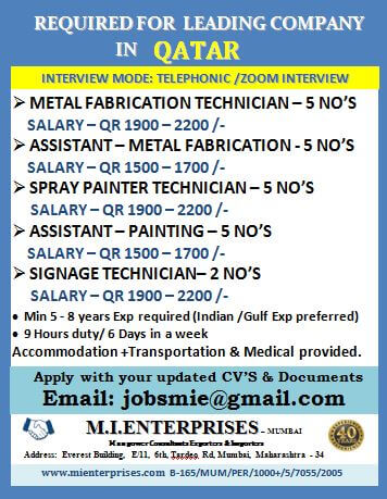 REQUIRED FOR LEADING COMPANY IN QATAR REQUIRED FOR LEADING COMPANY IN QATAR