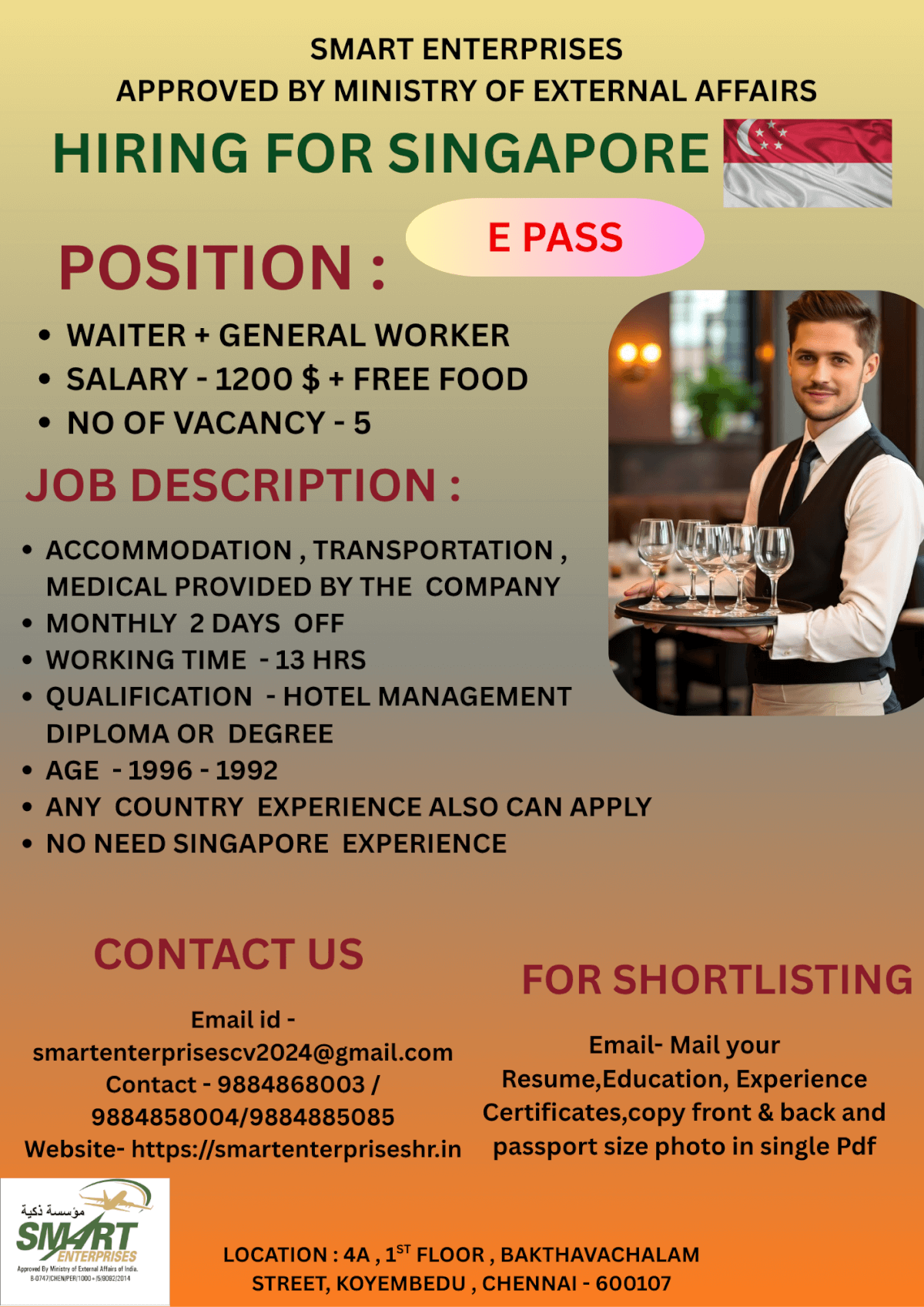 HIRING FOR  SINGAPORE