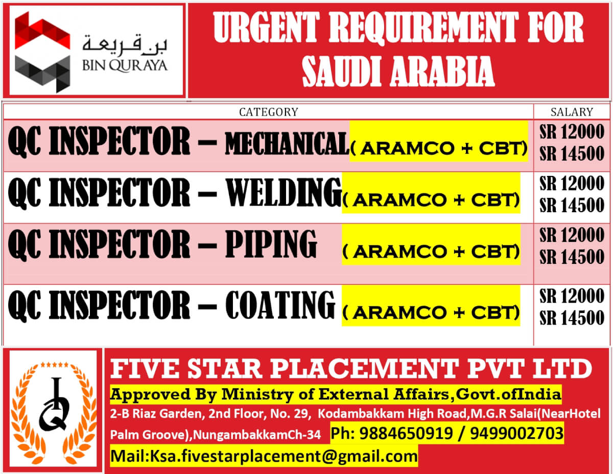 URGENT REQUIREMENT FOR SAUDI ARABIA