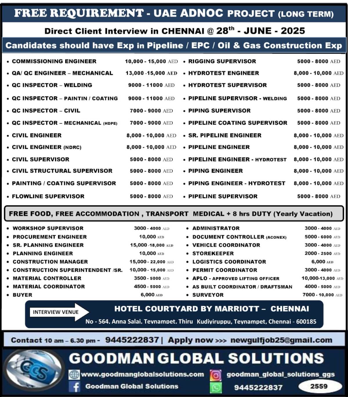FREE REQUIREMENT - UAE ADNOC PROJECT (LONG TERM PROJECT)  Direct Client Interview in CHENNAI @ 28th- June – 2025
