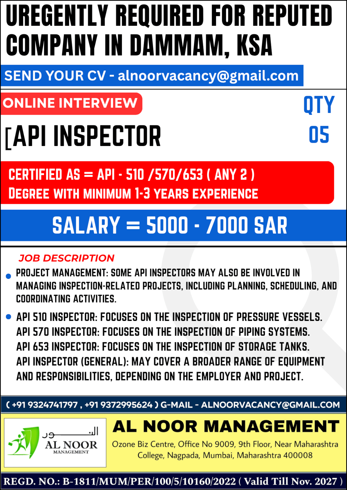 Uregently required For Reputed COMPANY in DAMMAM, KSA
