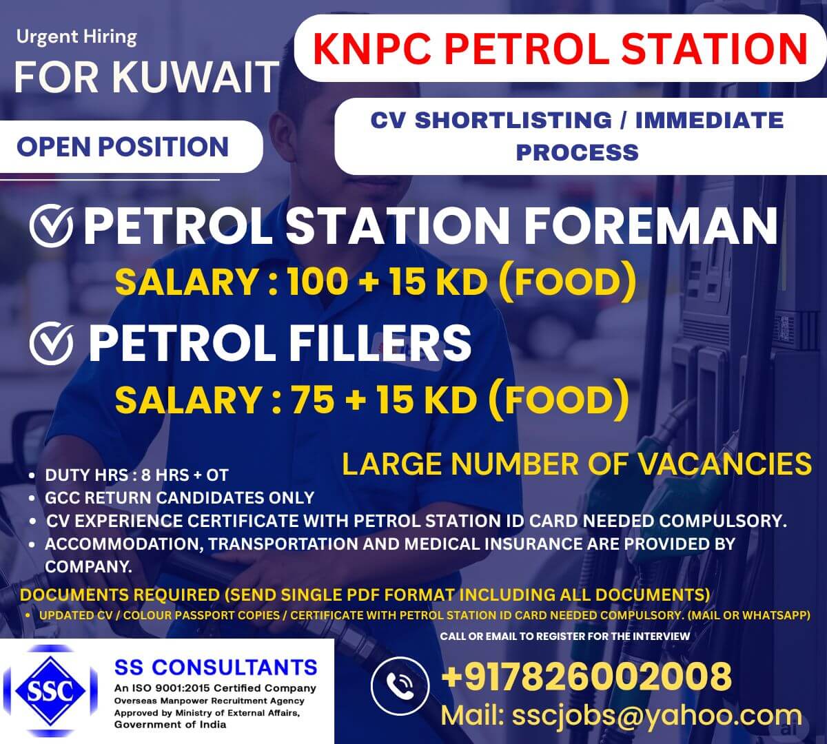 Urgent KNPC Kuwait Petrol Station Jobs: Foreman (115 KD) & Fillers (90 KD) - GCC Return