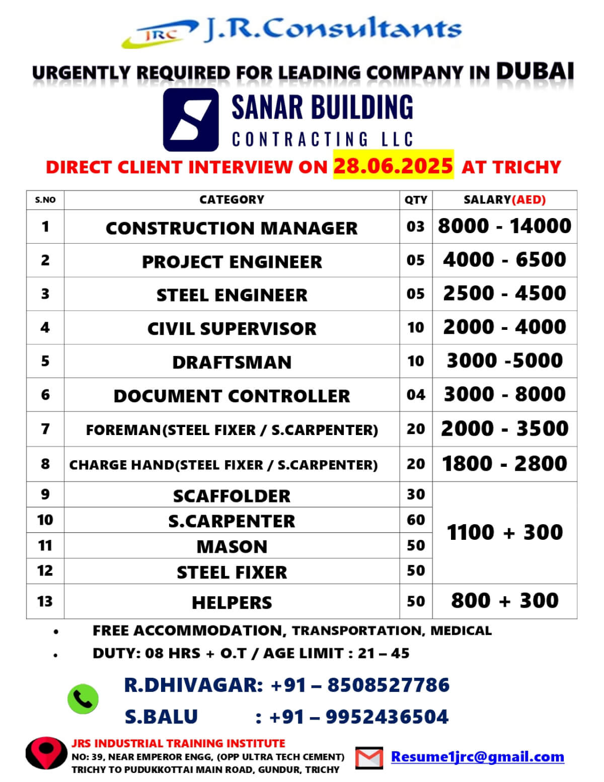 URGENTLY REQUIRED FOR LEADING COMPANY IN DUBAI URGENTLY REQUIRED FOR LEADING COMPANY IN DUBAI