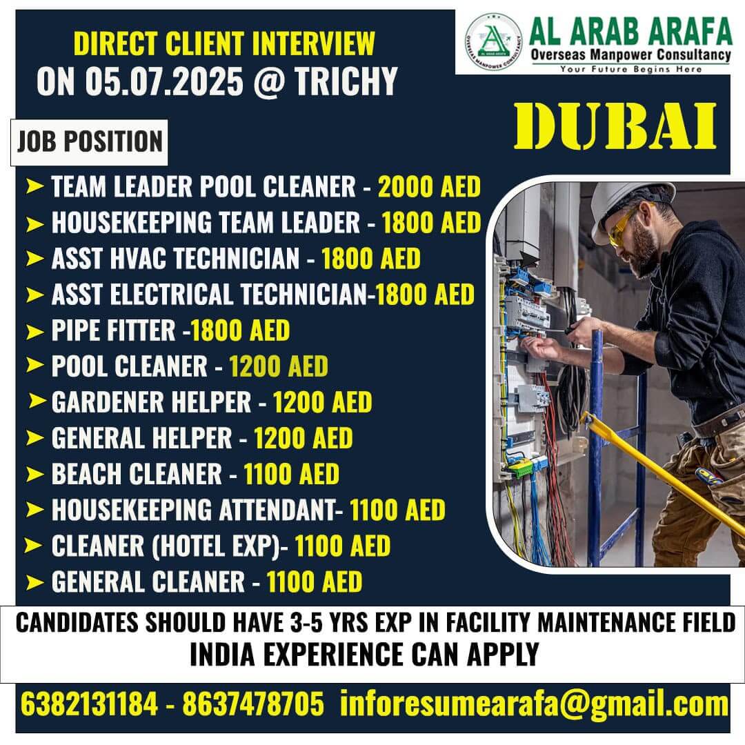 DIRECT CLIENT INTERVIEW ON 05.07.2025 @ TRICHY