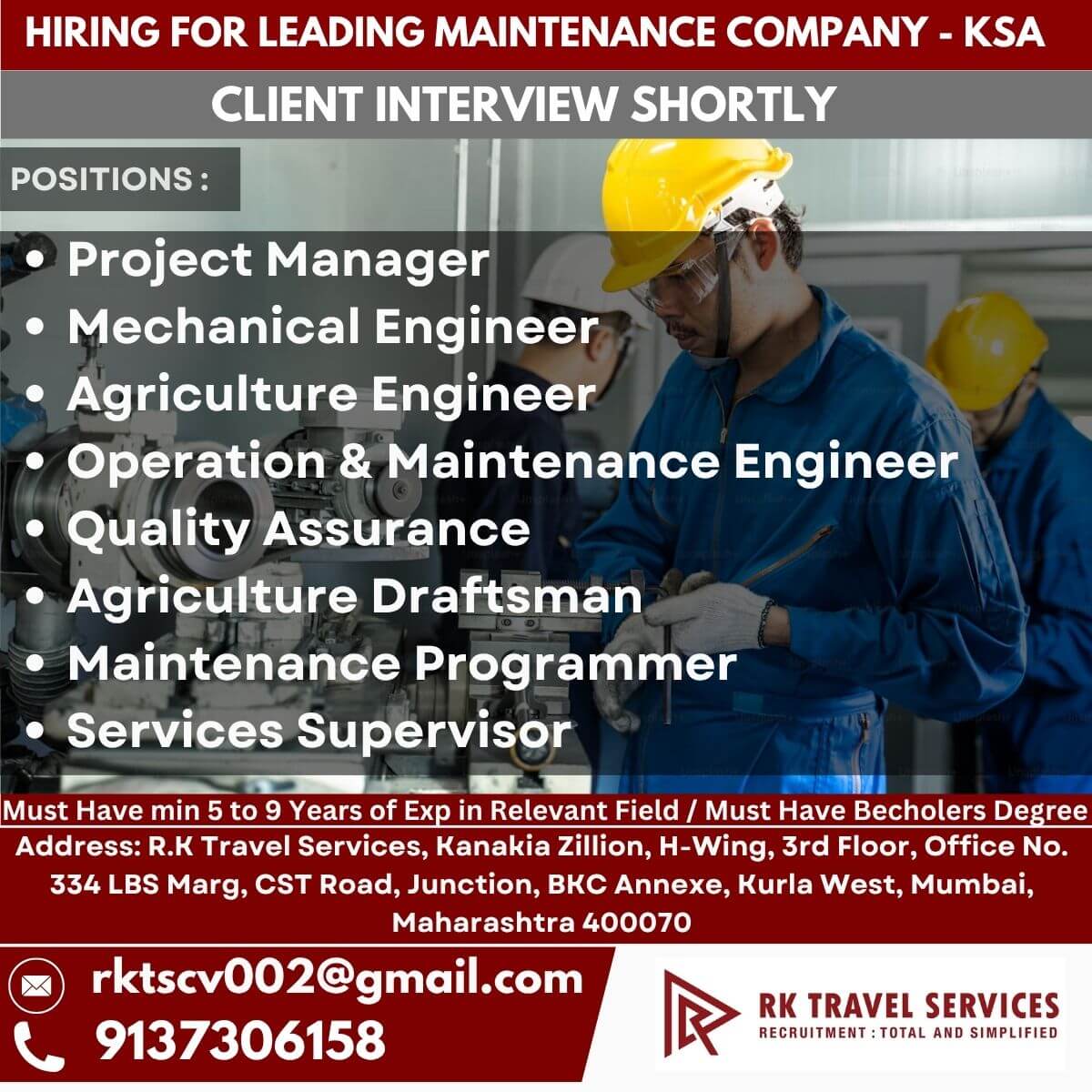 HIRING FOR LEADING MAINTENANCE COMPANY - KSA HIRING FOR LEADING MAINTENANCE COMPANY - KSA